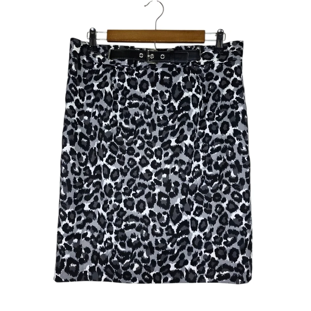 Michael Kors Womens Leopard‎ Animal Print Lined Pencil Skirt Buckle Slit Size 8